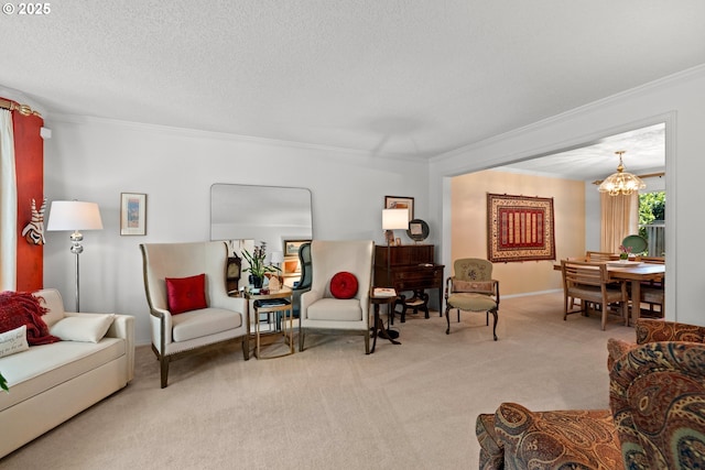 16165 NW Blueridge Dr, Beaverton, OR 97006 - carpeted living area featuring crown molding and a chandelier