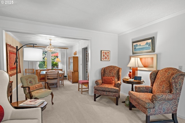 16165 NW Blueridge Dr, Beaverton, OR 97006 - sitting room with carpet flooring, crown molding, and a chandelier