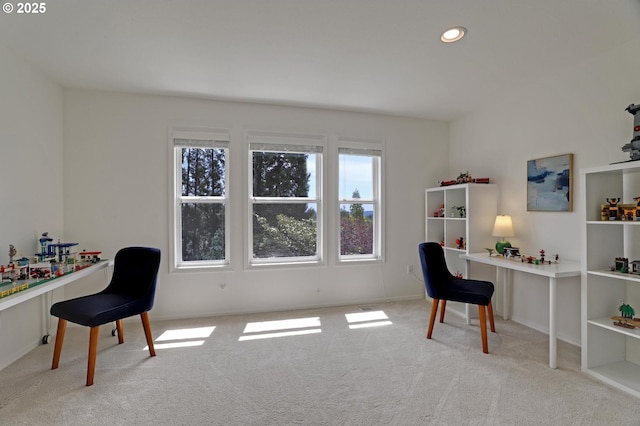 office space featuring carpet floors, recessed lighting, and baseboards
