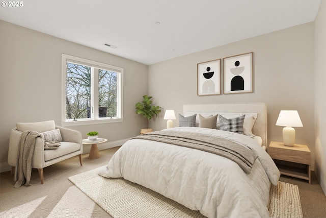 bedroom with carpet flooring and baseboards