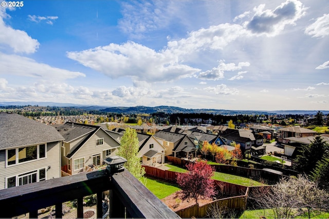 birds eye view of property with a residential view