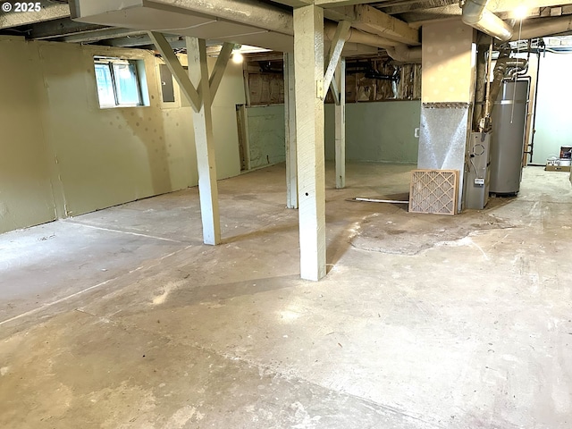 basement featuring gas water heater
