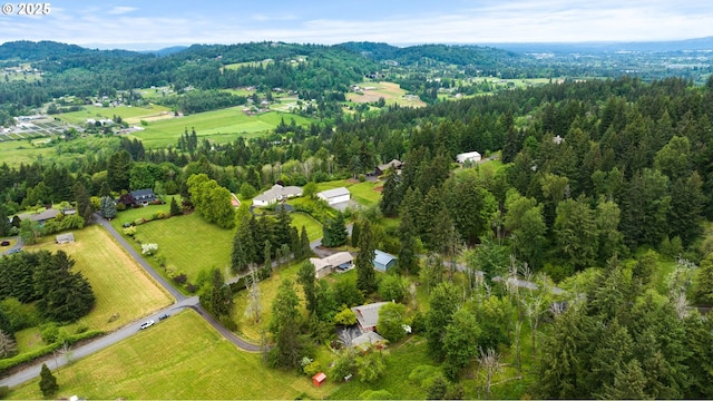 aerial overview of property's location featuring a heavily wooded area and mountains