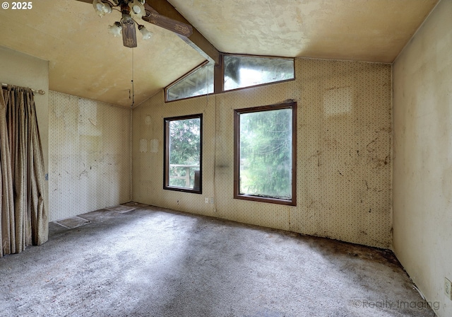 14251 Caufield Rd, Oregon City, OR 97045 - spare room with lofted ceiling, a ceiling fan, and carpet floors