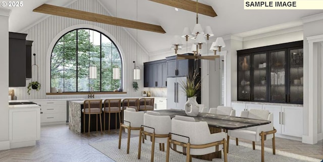 5616 NW 146th Cir Lot 1, Vancouver, WA 98685 - dining space featuring beamed ceiling, high vaulted ceiling, and a chandelier