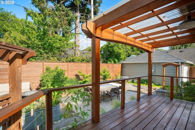 7414 N Chautauqua Blvd, Portland, OR 97217 - wooden deck with a pergola and a fenced backyard