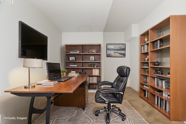 office space with light colored carpet