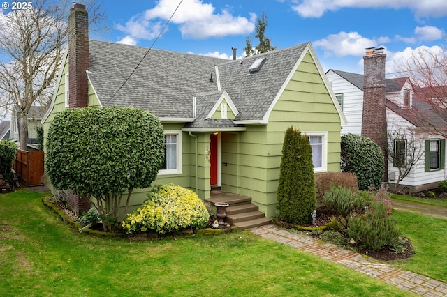 view of front of property with a front lawn