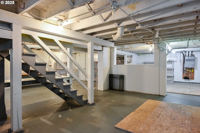 basement with ceiling fan