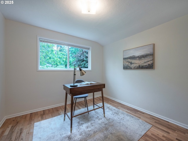 2625 Potter St, Eugene, OR 97405 - office area featuring wood finished floors, baseboards, and vaulted ceiling
