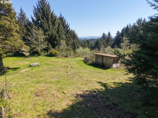 view of yard featuring a wooded view