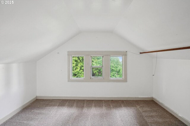 additional living space with carpet floors and vaulted ceiling