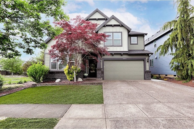 16295 SE Slate St, Damascus, OR 97089 - craftsman-style house with brick siding, a garage, driveway, a front yard, and board and batten siding