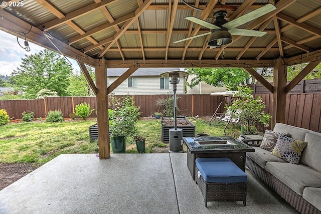 16295 SE Slate St, Damascus, OR 97089 - view of patio / terrace featuring a gazebo, an outdoor living space, and a ceiling fan