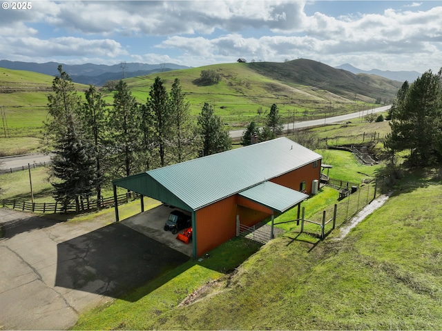 bird's eye view with a rural view and a mountain view