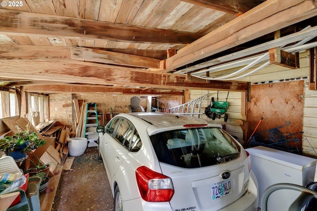 garage with wood ceiling