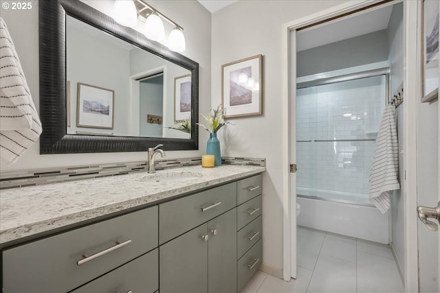 17221 SW Oakenshield Ct, Portland, OR 97224 - full bath featuring vanity, tile patterned floors, and shower / bath combination with glass door