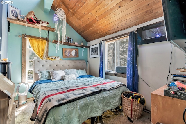 6596 River Rd, Salem, OR 97306 - carpeted bedroom with wooden ceiling, multiple windows, and vaulted ceiling