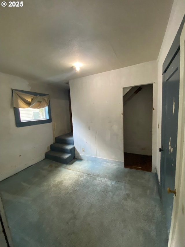 1412 5th St, Tillamook, OR 97141 - below grade area featuring carpet flooring and stairway