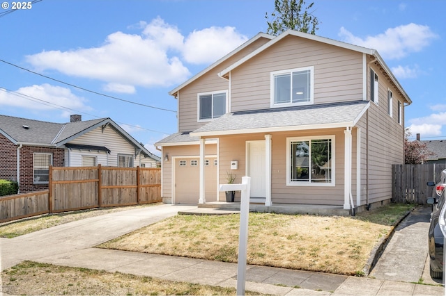 6837 SE 84th Ave, Portland, OR 97266 - traditional-style home featuring covered porch, concrete driveway, an attached garage, and roof with shingles