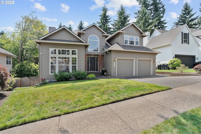 4710 SW Joshua St, Tualatin, OR 97062 - traditional-style home featuring driveway, a chimney, an attached garage, and roof with shingles