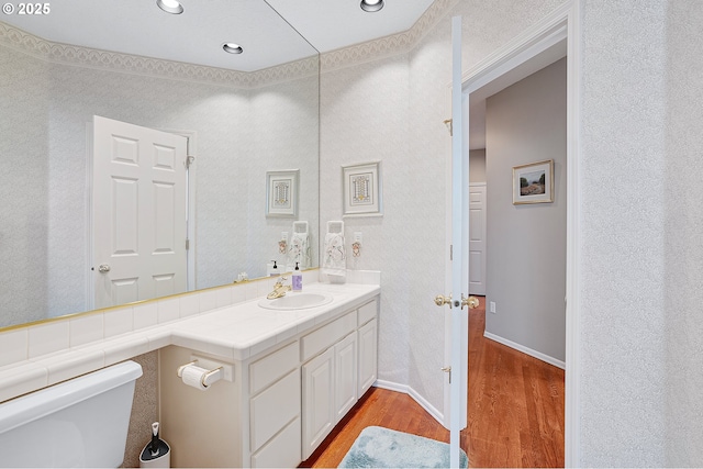 4710 SW Joshua St, Tualatin, OR 97062 - half bath with wood finished floors, vanity, and recessed lighting