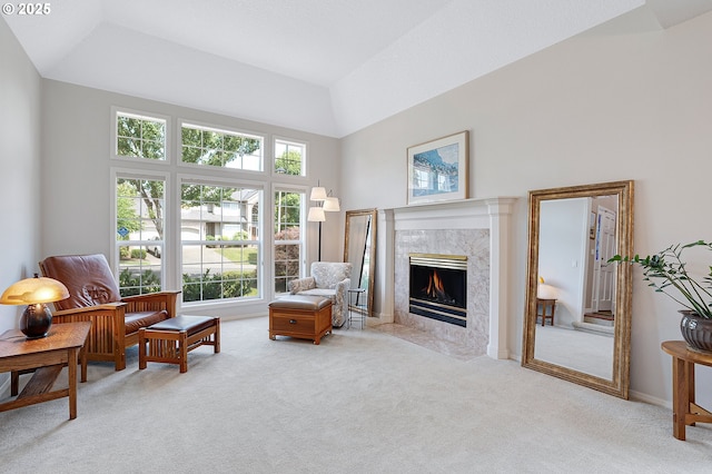 4710 SW Joshua St, Tualatin, OR 97062 - carpeted living room with a fireplace and high vaulted ceiling