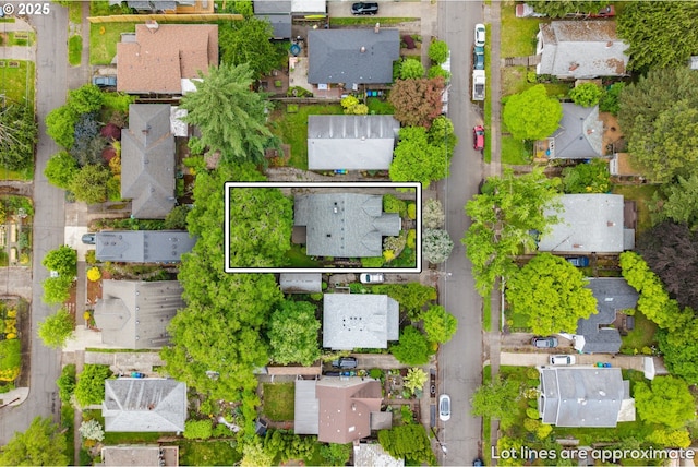 aerial view of residential area featuring property parcel outlined
