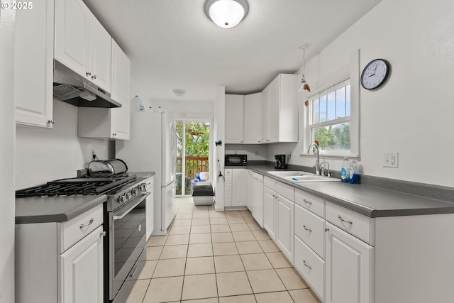 339 W Laurelwood Ct, Roseburg, OR 97470 - kitchen featuring white appliances, under cabinet range hood, a sink, light tile patterned floors, and healthy amount of natural light