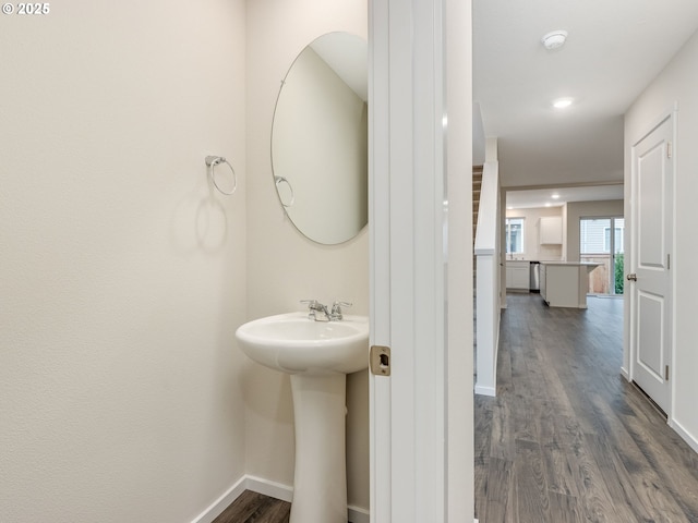 bathroom featuring hardwood / wood-style flooring and sink