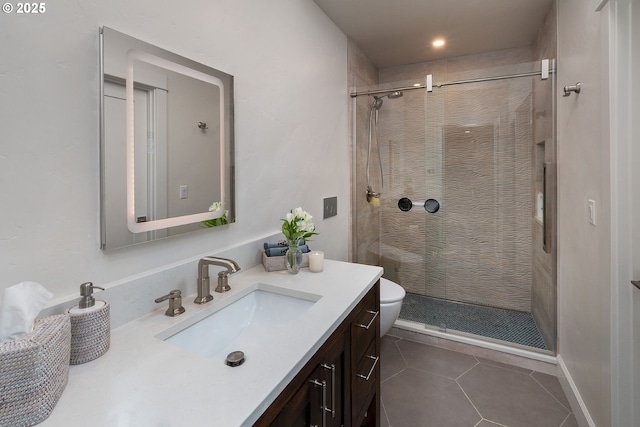 60486 Seventh Mountain Dr, Bend, OR 97702 - full bath with vanity, tile patterned flooring, a stall shower, and toilet