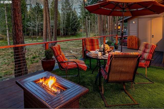 60486 Seventh Mountain Dr, Bend, OR 97702 - wooden deck featuring a yard and a fire pit
