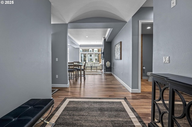707 N Hayden Island Dr Unit 217, Portland, OR 97217 - hall featuring dark wood finished floors and a textured wall