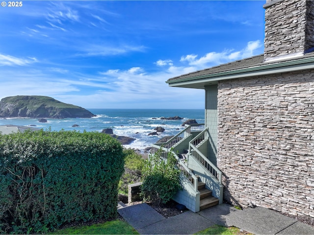 water view featuring stairs