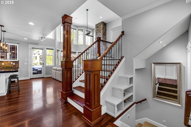 669 W T St, Washougal, WA 98671 - staircase with recessed lighting, wood finished floors, and a chandelier