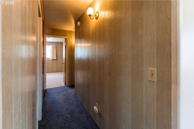 47508 Hansen St, Oakridge, OR 97463 - corridor with dark carpet and wood walls