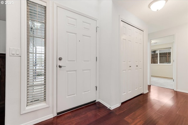 entryway with dark hardwood / wood-style floors