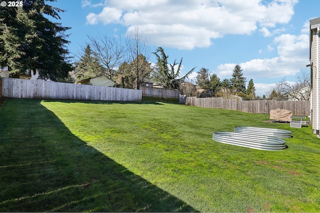 view of yard with a fenced backyard