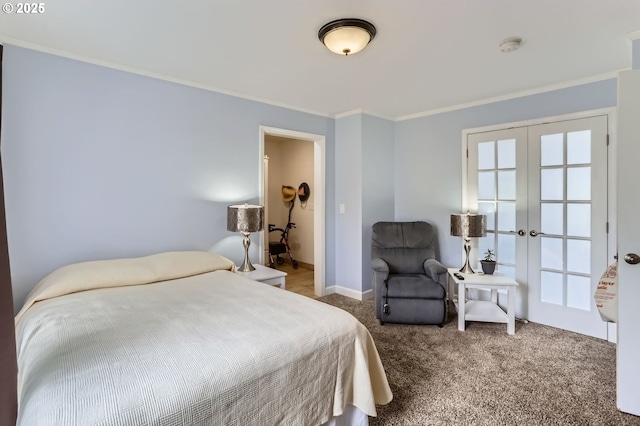 1543 NE Hyde St, Hillsboro, OR 97124 - bedroom featuring ornamental molding, carpet, french doors, and baseboards