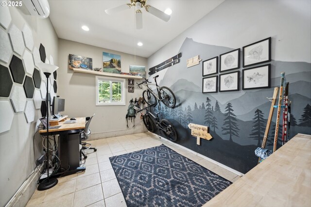 40774 SE Trubel Rd, Sandy, OR 97055 - home office with a ceiling fan, tile patterned floors, a wall mounted air conditioner, and recessed lighting