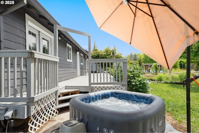 40774 SE Trubel Rd, Sandy, OR 97055 - view of side of home featuring a wooden deck, a hot tub, and a yard