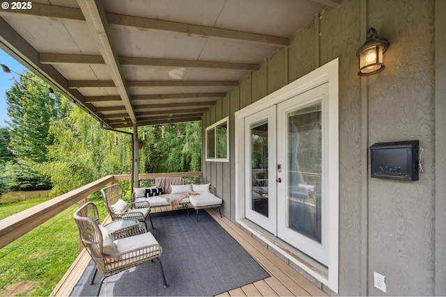 40774 SE Trubel Rd, Sandy, OR 97055 - wooden terrace featuring outdoor lounge area and french doors