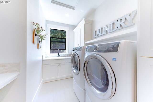 1931 13th St, West Linn, OR 97068 - washroom featuring cabinet space, washing machine and clothes dryer, and recessed lighting