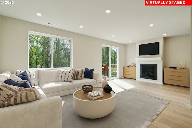 living room with light wood-type flooring