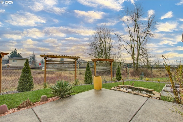 view of patio featuring a pergola