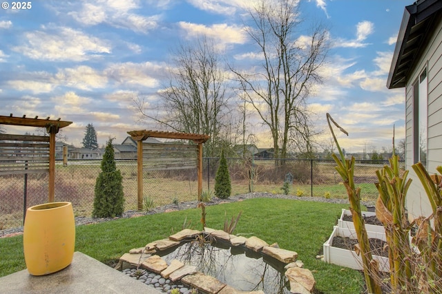 view of yard with a pergola