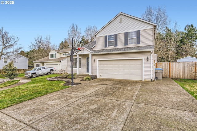 front of property with a front lawn and a garage