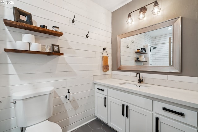 7780 Blinkhorn Way, Gladstone, OR 97027 - full bath with vanity, tile patterned flooring, wood walls, and a tile shower