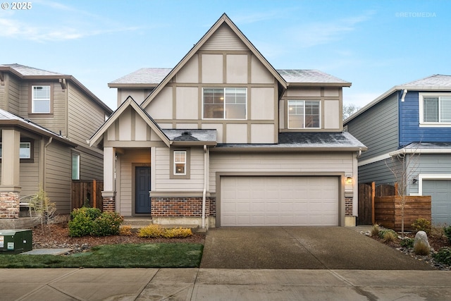 tudor house with a garage