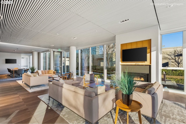 living room with expansive windows